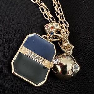 Banana Republic NWT necklace with two charms black and crystal, yellow gold.